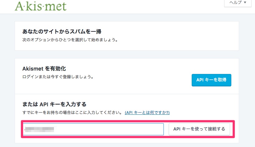 APIキーを入力後、「APIキー使って接続する」をクリック