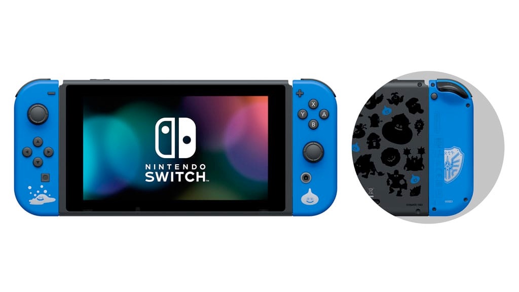 Nintendo Switchドック表面、Joy-Con背面に、ロトの剣とロトの盾をあしらったデザイン