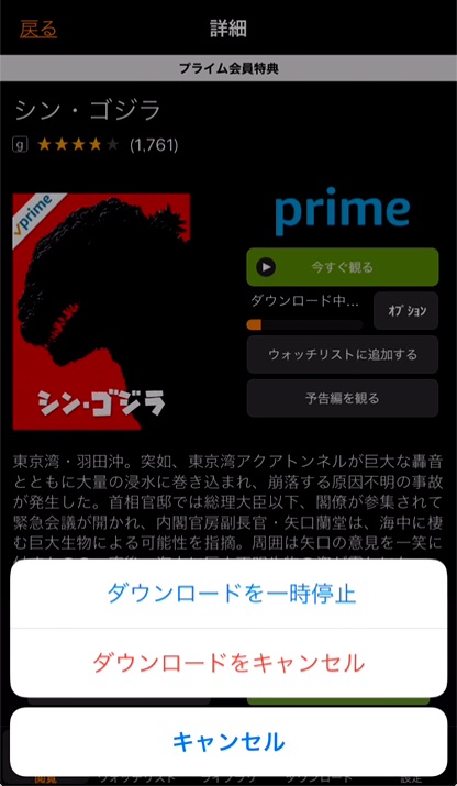 ②「ダウンロードを一時停止」もしくは「ダウンロードをキャンセル」をタップ